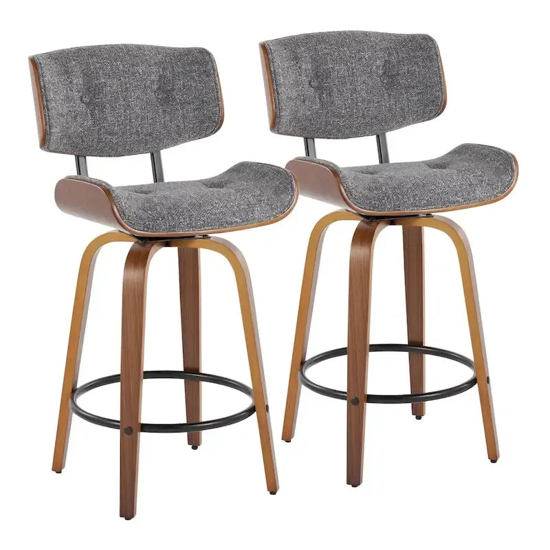 Tabourets de comptoir à hauteur fixe de 26 po avec pieds en bois courbé, ensemble de 2