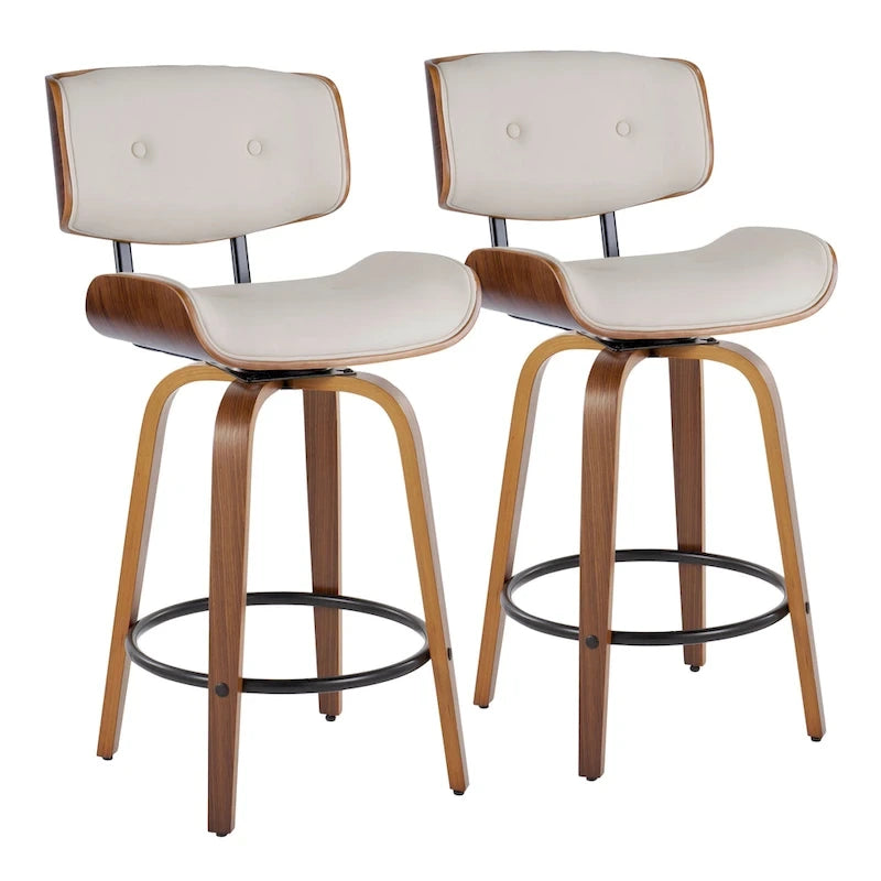 Tabourets de comptoir à hauteur fixe de 26 po avec pieds en bois courbé, ensemble de 2