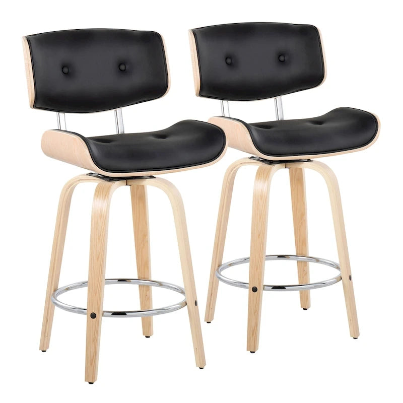 Tabourets de comptoir à hauteur fixe de 26 po avec pieds en bois courbé, ensemble de 2