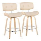 Tabourets de comptoir à hauteur fixe de 26 po avec pieds en bois courbé, ensemble de 2