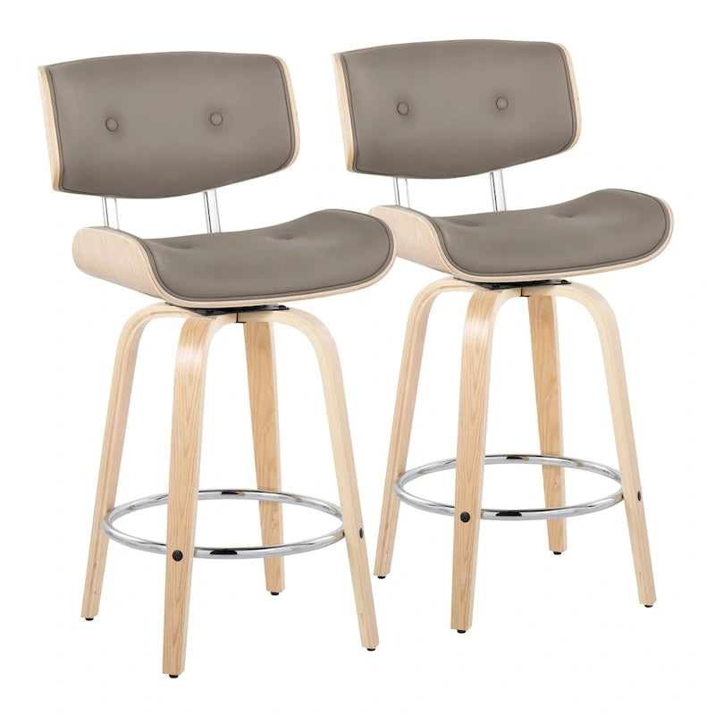 Tabourets de comptoir à hauteur fixe de 26 po avec pieds en bois courbé, ensemble de 2