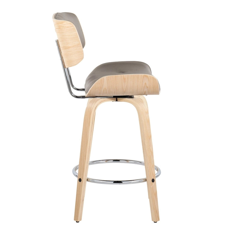 Tabourets de comptoir à hauteur fixe de 26 po avec pieds en bois courbé, ensemble de 2