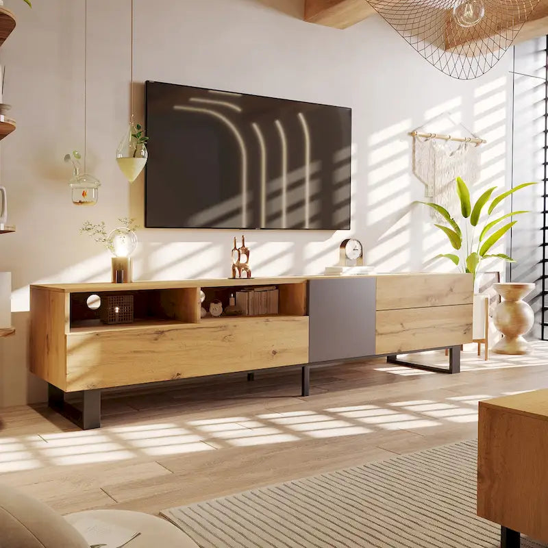 Meuble TV pour téléviseur de 80 pouces avec double espace de rangement