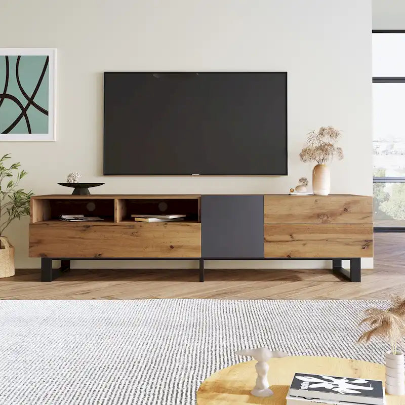 Meuble TV pour téléviseur de 80 pouces avec double espace de rangement