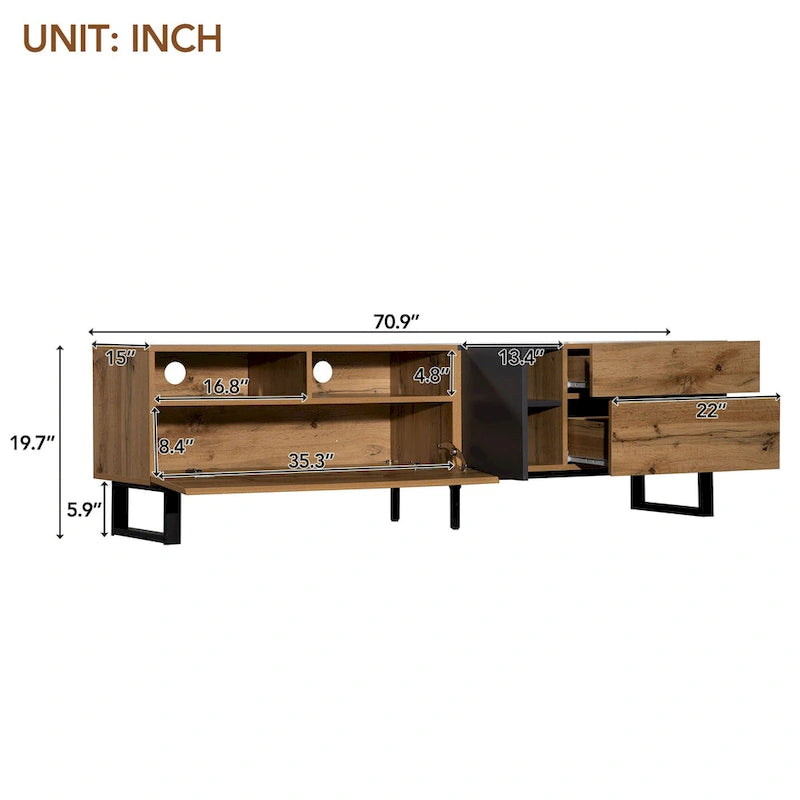 Meuble TV pour téléviseur de 80 pouces avec double espace de rangement