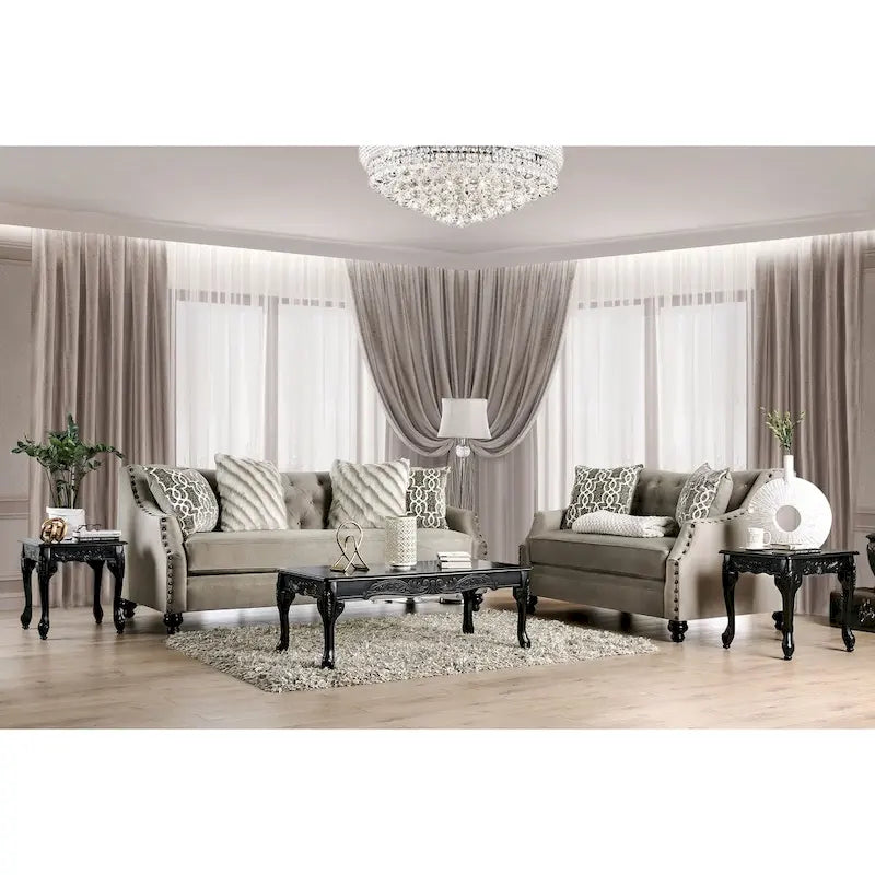 Canapé capitonné marron en chenille avec clous décoratifs