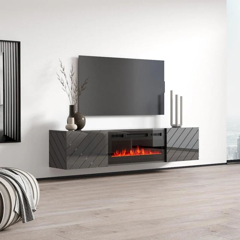 Meuble TV avec cheminée électrique murale de 72 pouces