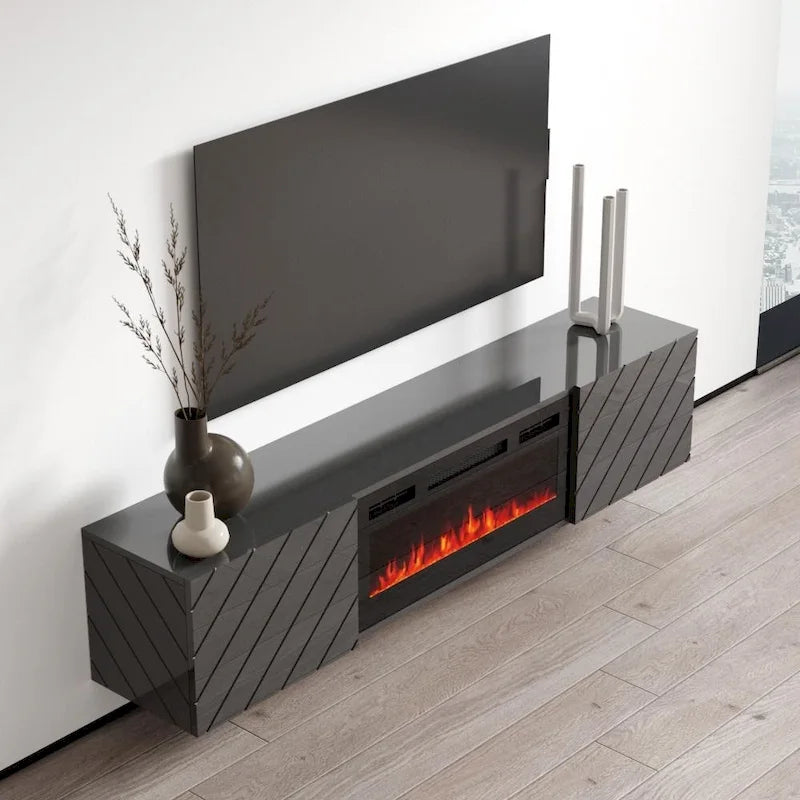 Meuble TV avec cheminée électrique murale de 72 pouces