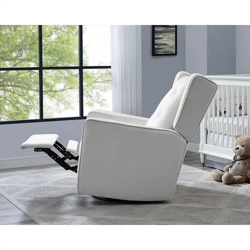 Fauteuil inclinable, pivotant et à bascule en bois massif et microfibre