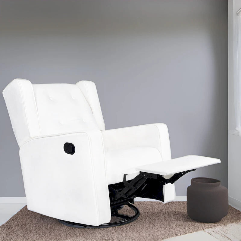 Fauteuil inclinable, pivotant et à bascule en bois massif et microfibre