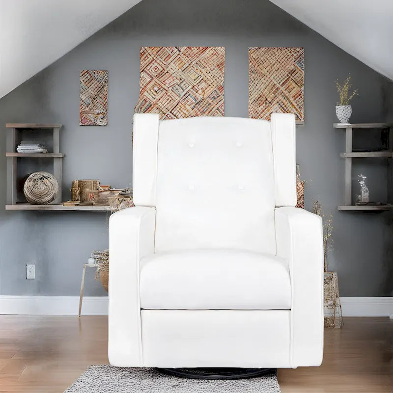 Fauteuil inclinable, pivotant et à bascule en bois massif et microfibre