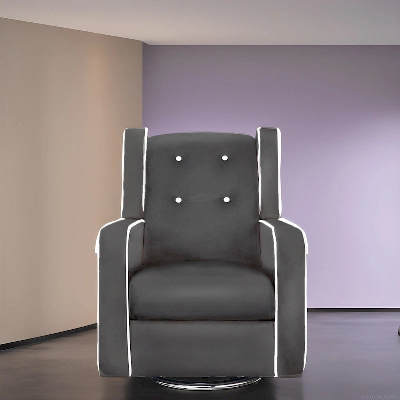 Fauteuil inclinable, pivotant et à bascule en bois massif et microfibre