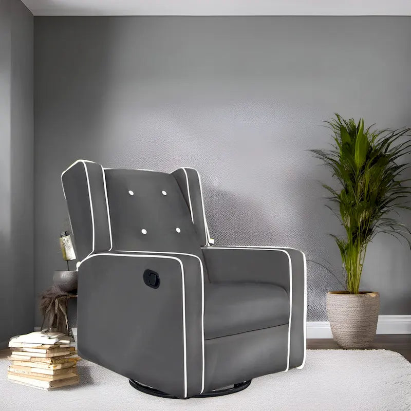 Fauteuil inclinable, pivotant et à bascule en bois massif et microfibre