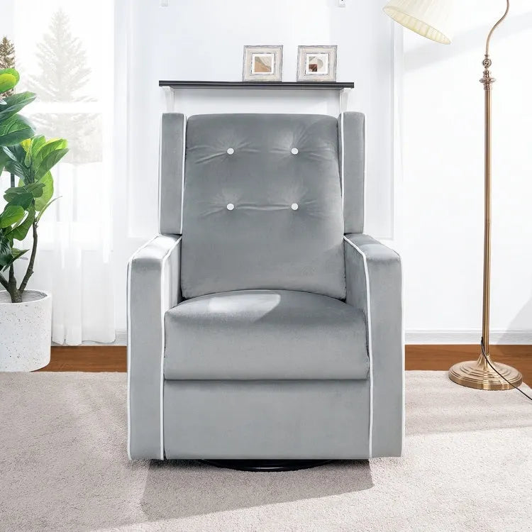 Fauteuil inclinable, pivotant et à bascule en bois massif et microfibre