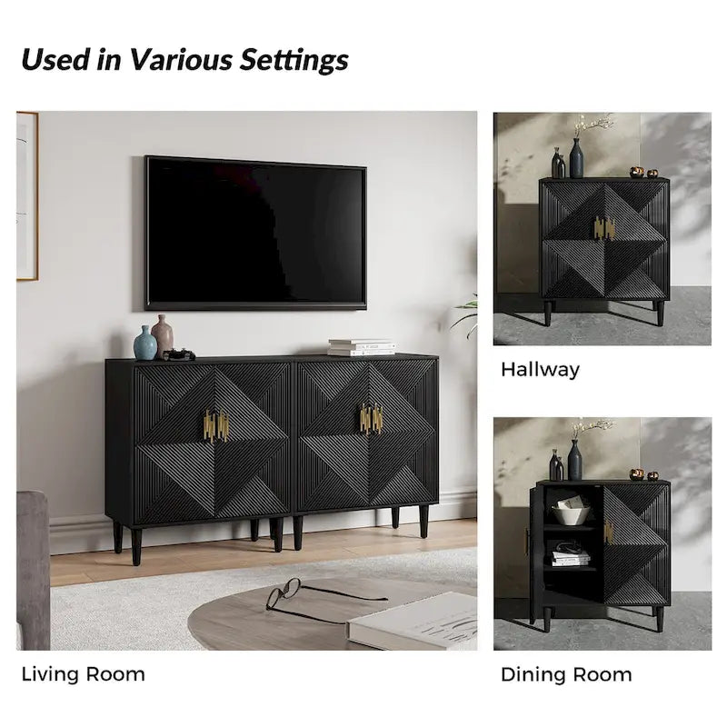 Meubles TV de rangement modernes avec étagères réglables - Lot de 2