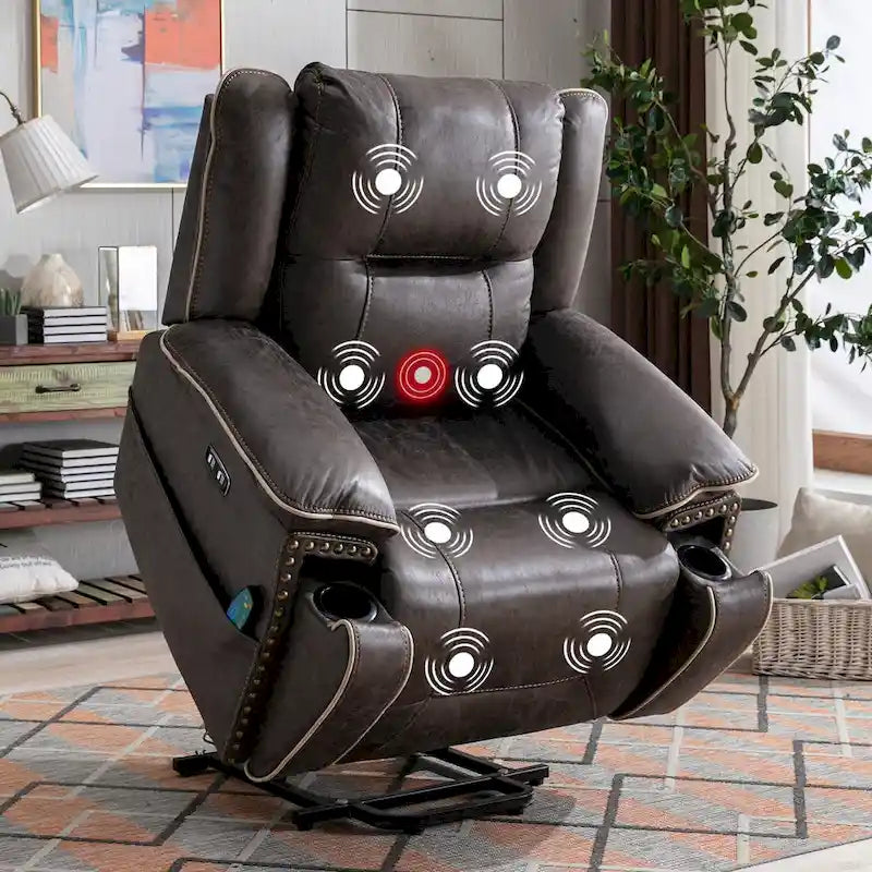 Fauteuil releveur avec massage, chauffage, porte-gobelet et port USB