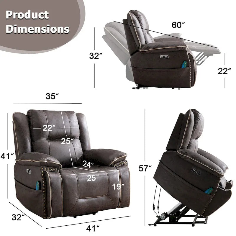 Fauteuil releveur avec massage, chauffage, porte-gobelet et port USB