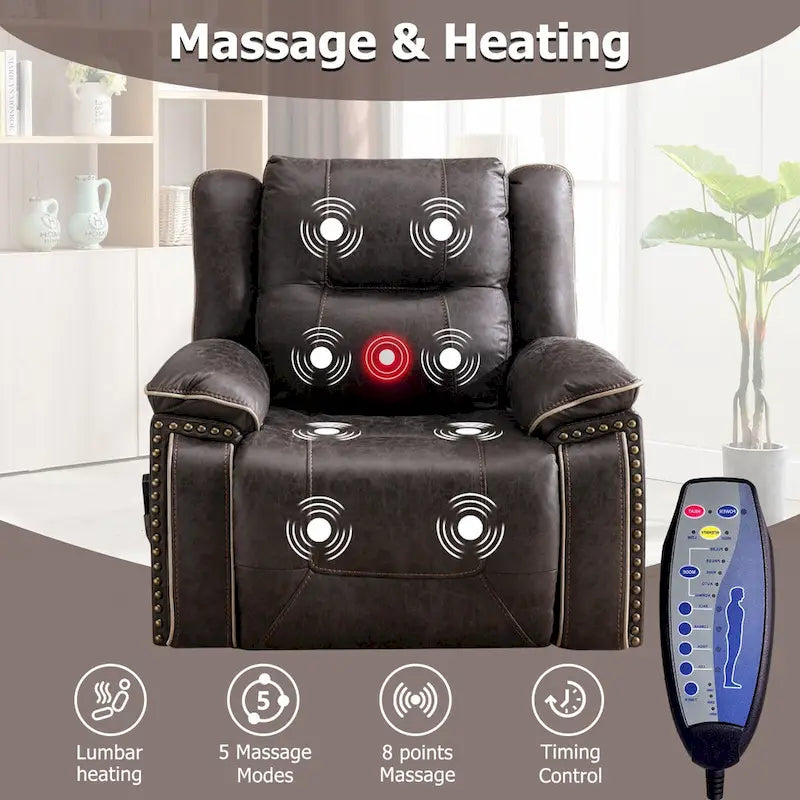 Fauteuil releveur avec massage, chauffage, porte-gobelet et port USB