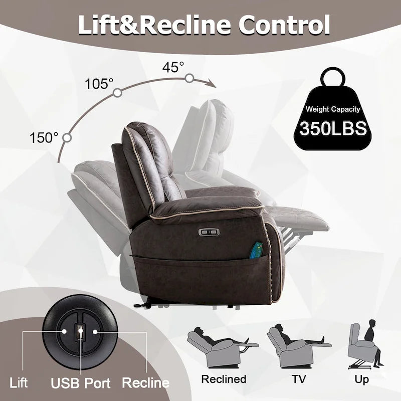Fauteuil releveur avec massage, chauffage, porte-gobelet et port USB