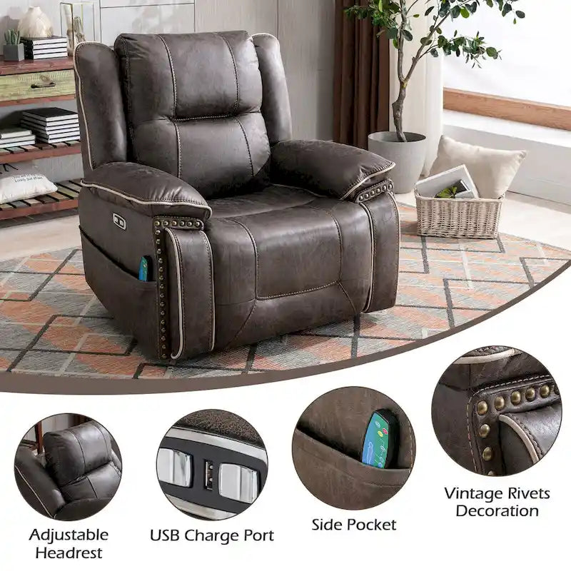 Fauteuil releveur avec massage, chauffage, porte-gobelet et port USB