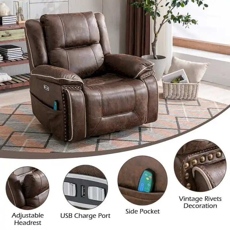 Fauteuil releveur avec massage, chauffage, porte-gobelet et port USB