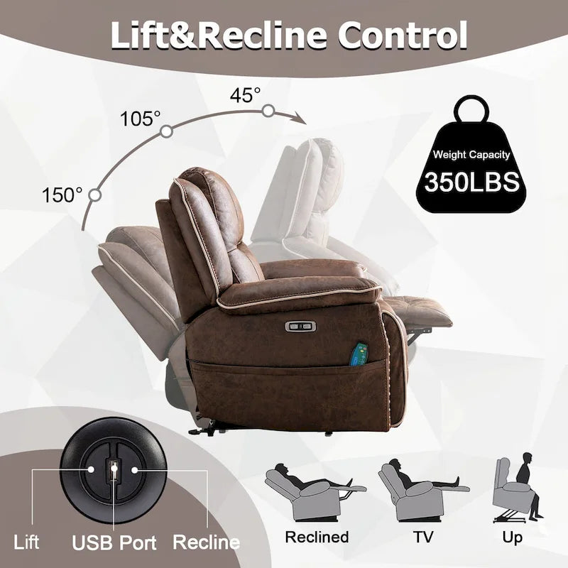 Fauteuil releveur avec massage, chauffage, porte-gobelet et port USB