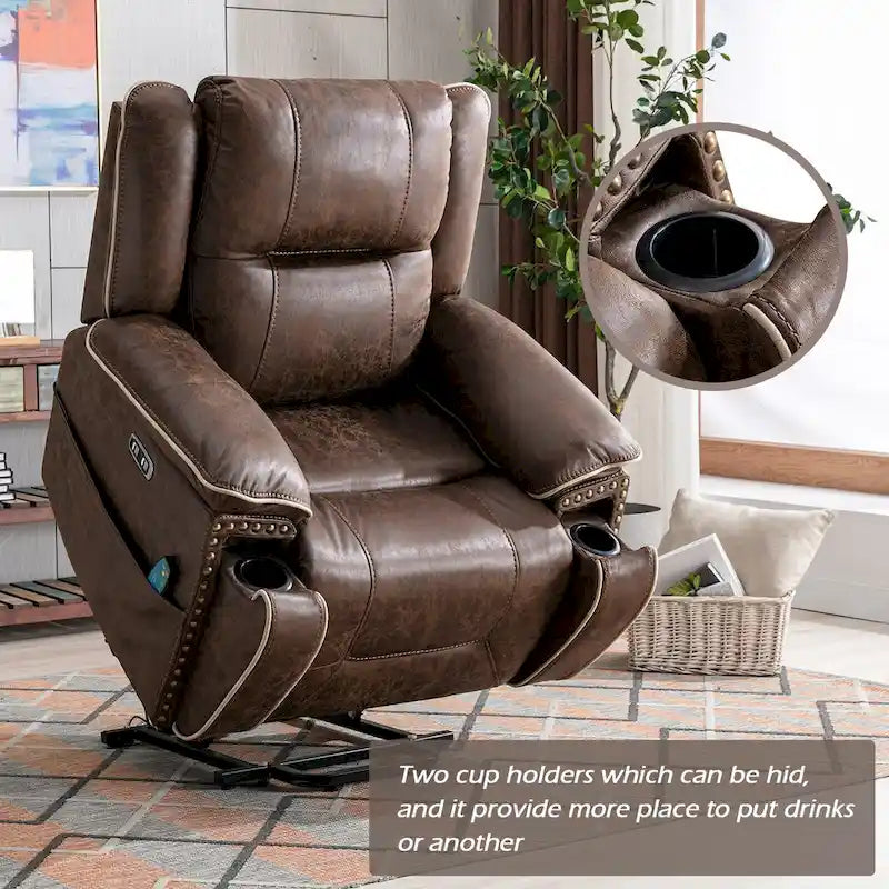 Fauteuil releveur avec massage, chauffage, porte-gobelet et port USB