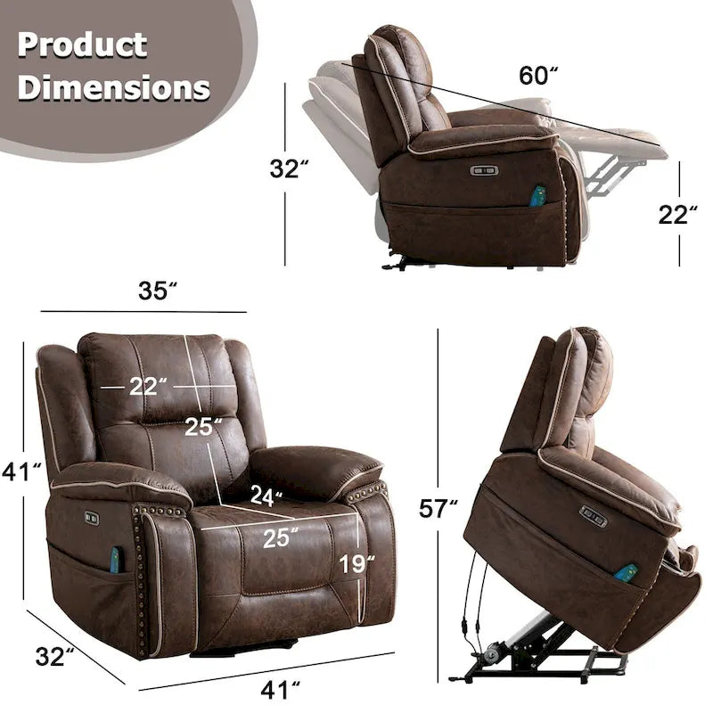 Fauteuil releveur avec massage, chauffage, porte-gobelet et port USB