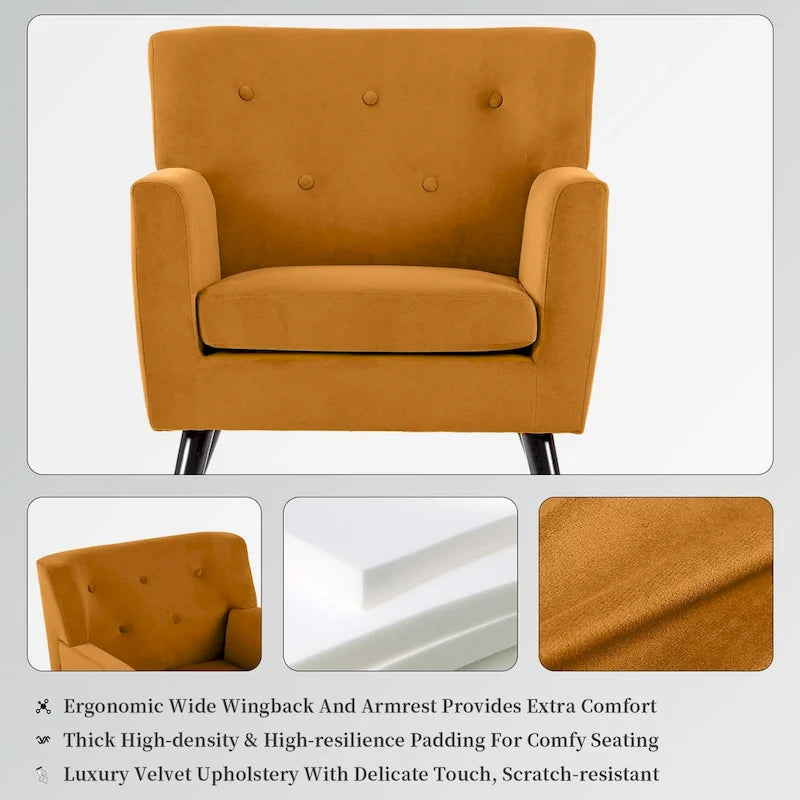 Fauteuil d'appoint capitonné en velours