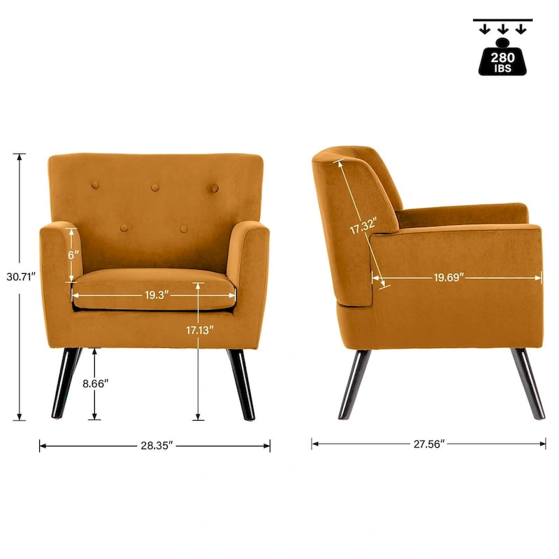 Fauteuil d'appoint capitonné en velours