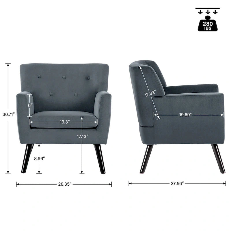Fauteuil d'appoint capitonné en velours