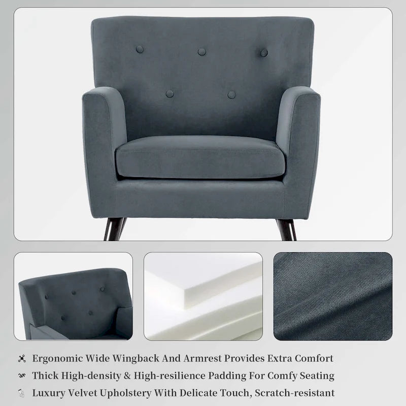 Fauteuil d'appoint capitonné en velours