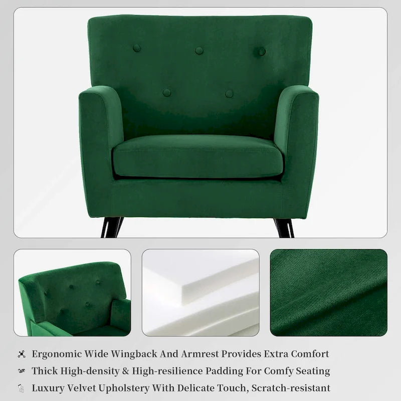Fauteuil d'appoint capitonné en velours