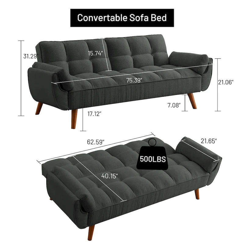 Canapé Futon Convertible Rembourré de 75,39 Pouces