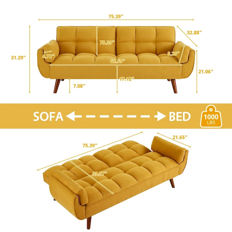 Canapé Futon Convertible Rembourré de 75,39 Pouces