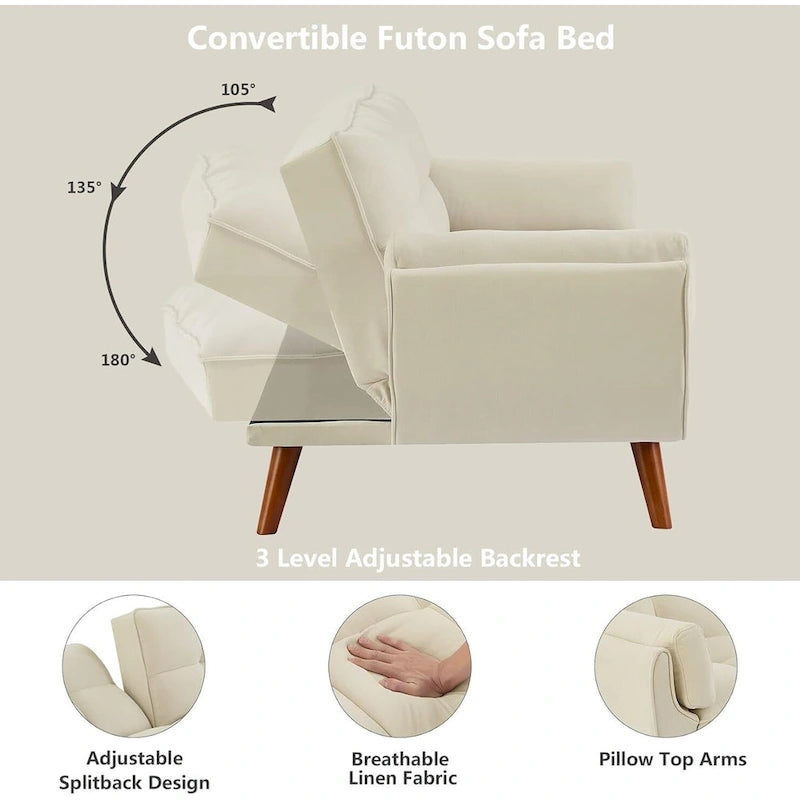 Canapé Futon Convertible Rembourré de 75,39 Pouces