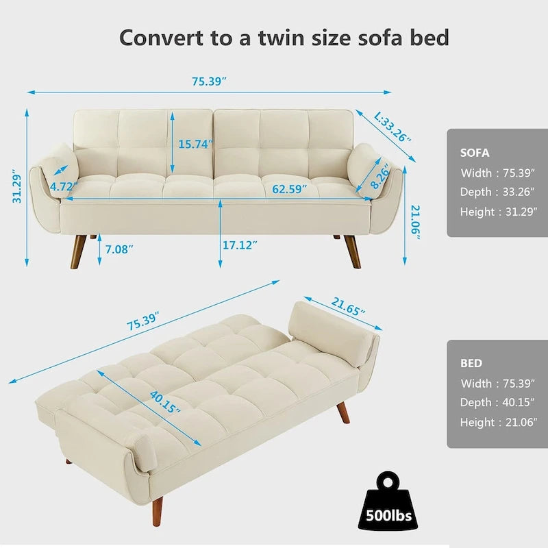 Canapé Futon Convertible Rembourré de 75,39 Pouces