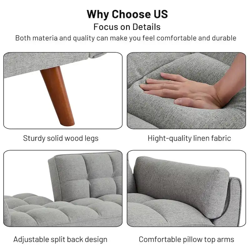 Canapé Futon Convertible Rembourré de 75,39 Pouces