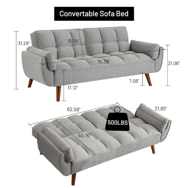 Canapé Futon Convertible Rembourré de 75,39 Pouces