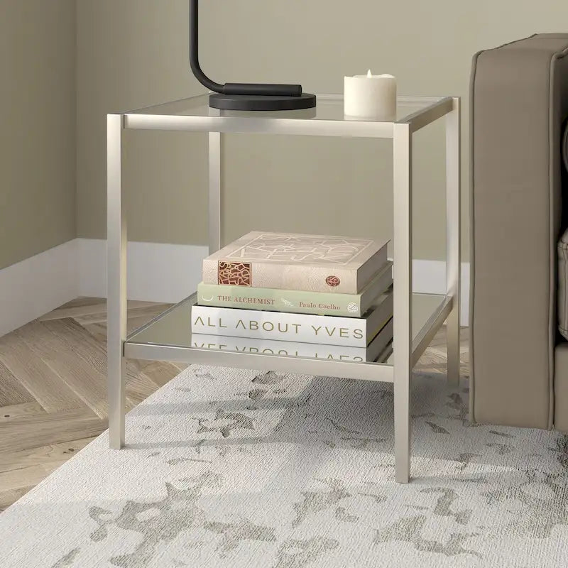 Table d'appoint carrée de 50 cm avec étagère transparente