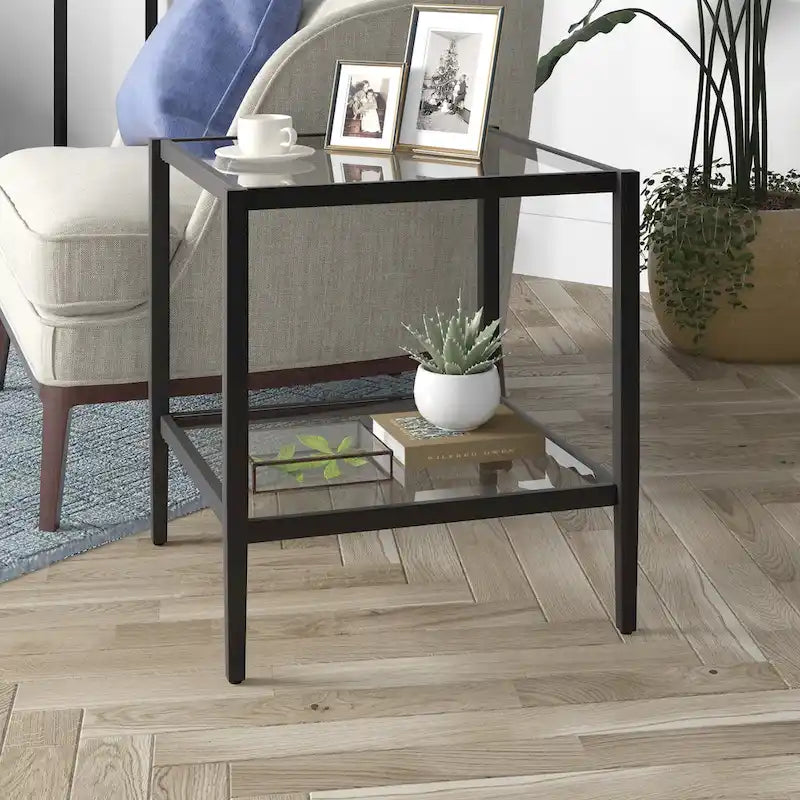 Table d'appoint carrée de 50 cm avec étagère transparente