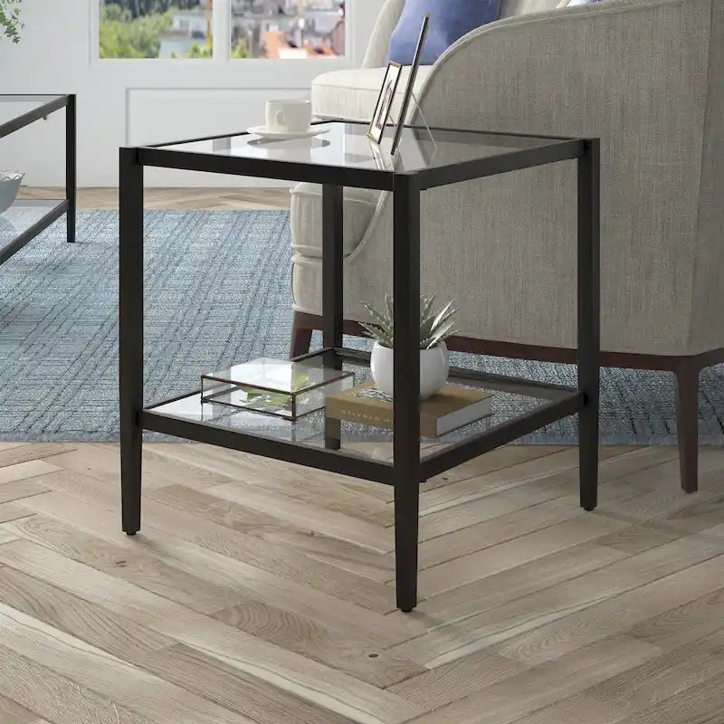 Table d'appoint carrée de 50 cm avec étagère transparente