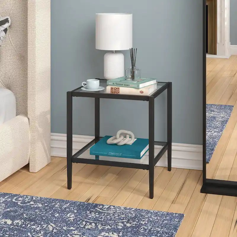 Table d'appoint carrée de 50 cm avec étagère transparente