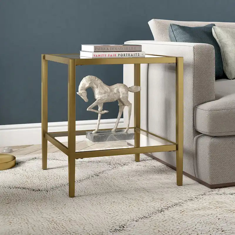Table d'appoint carrée de 50 cm avec étagère transparente
