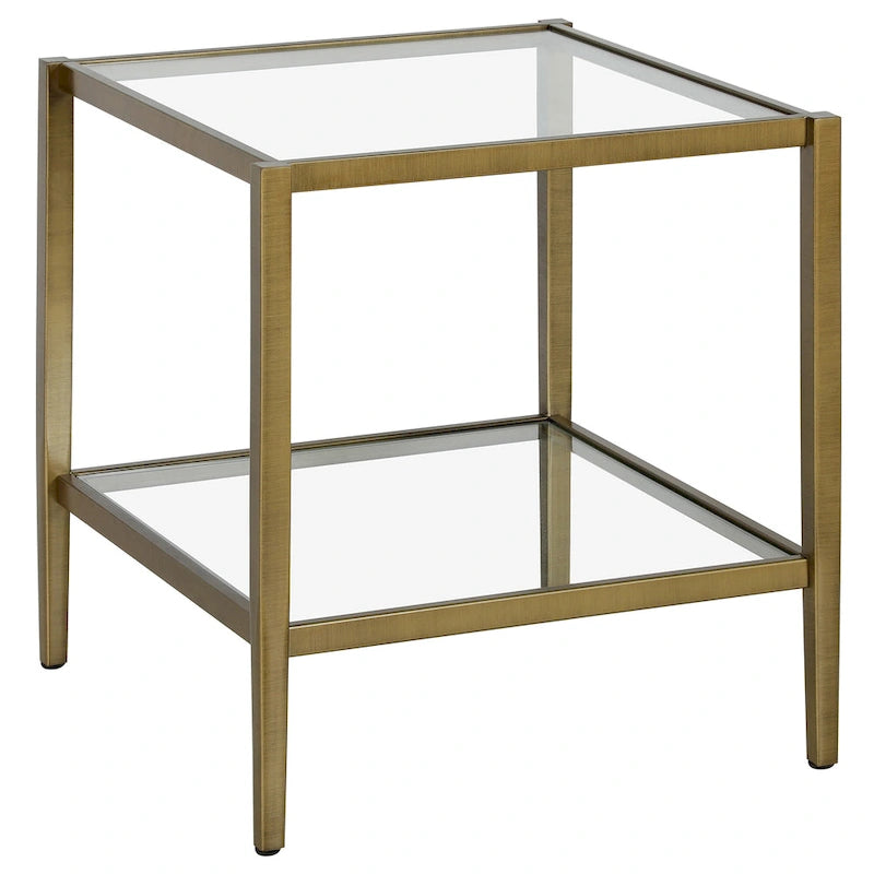 Table d'appoint carrée de 50 cm avec étagère transparente