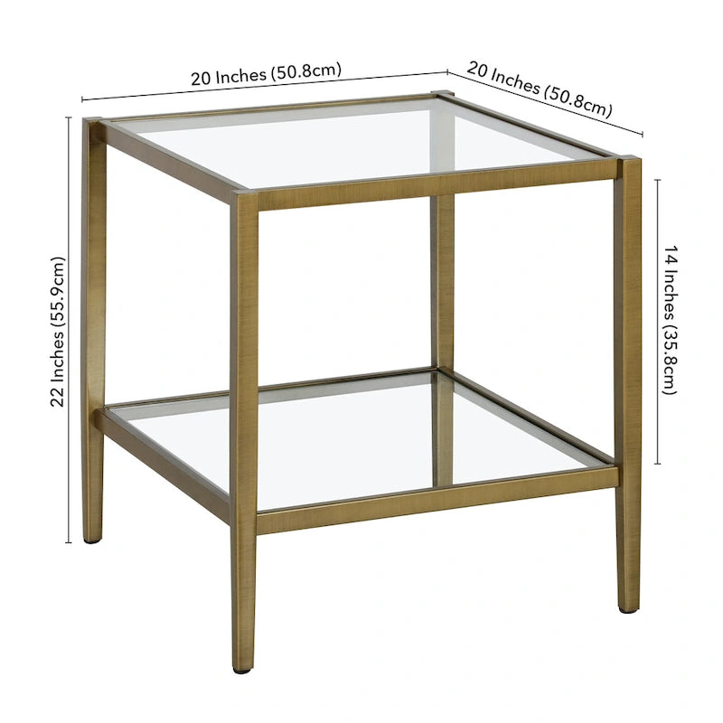 Table d'appoint carrée de 50 cm avec étagère transparente