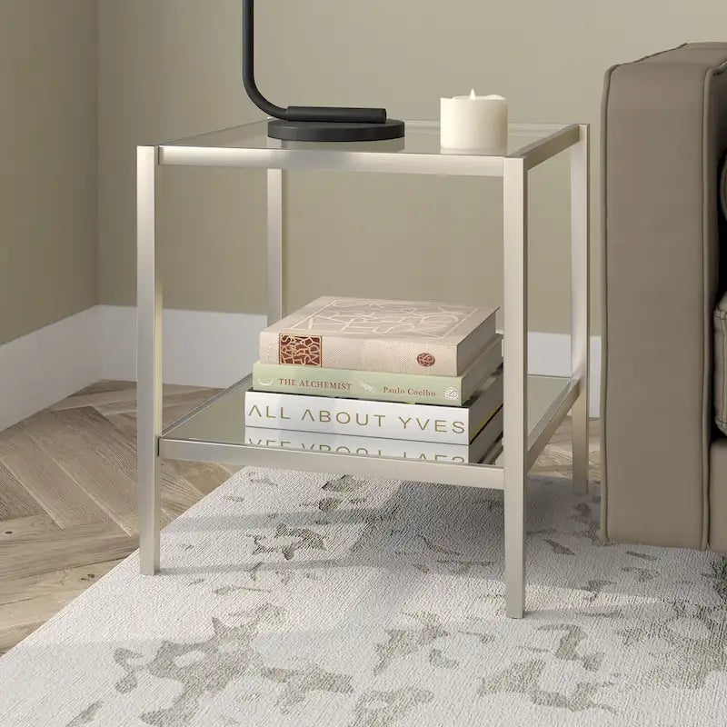 Table d'appoint carrée de 50 cm avec étagère transparente