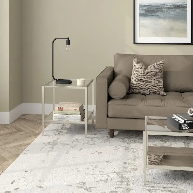 Table d'appoint carrée de 50 cm avec étagère transparente