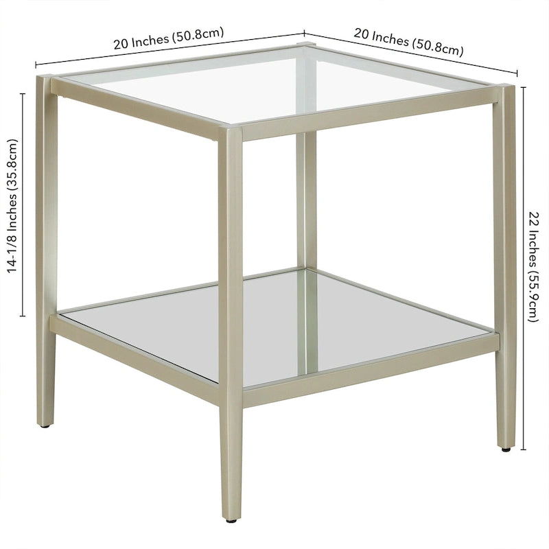 Table d'appoint carrée de 50 cm avec étagère transparente