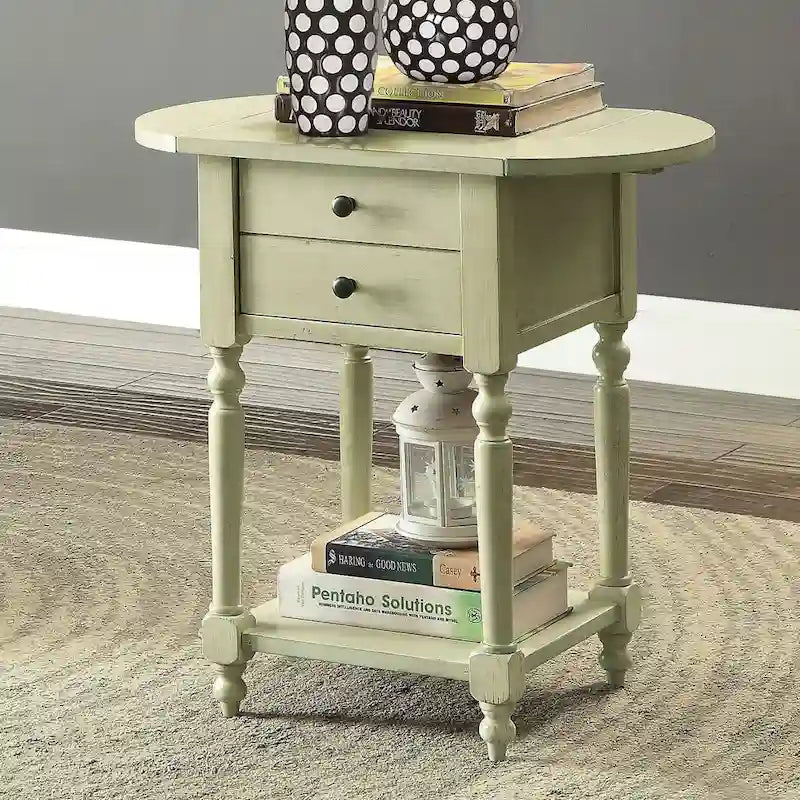 Table d'appoint en bois massif de 63,5 cm avec étagère, style champêtre français